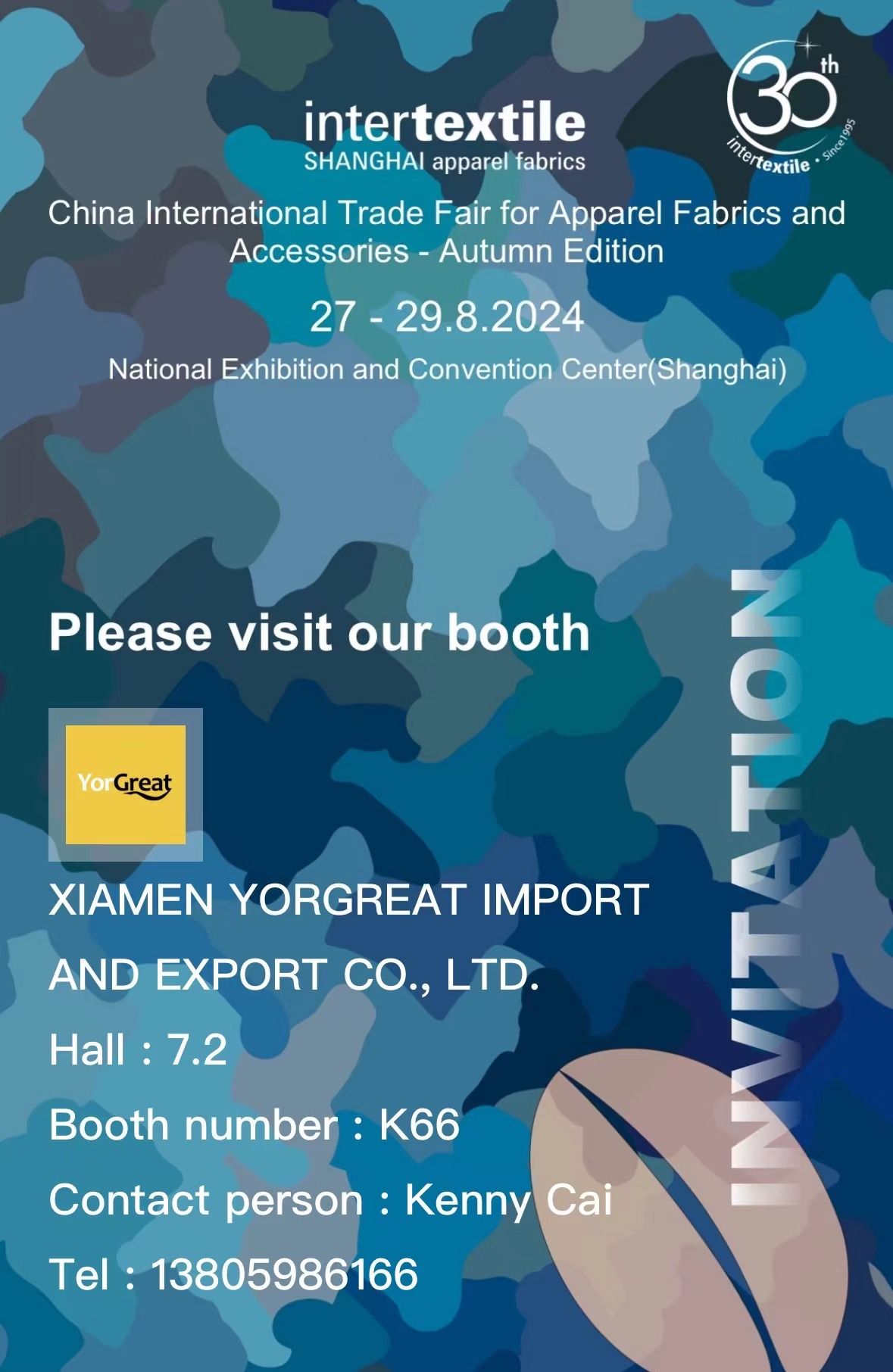 Hope to see u in INTERTEXTILE fabric exhibition in Shanghai